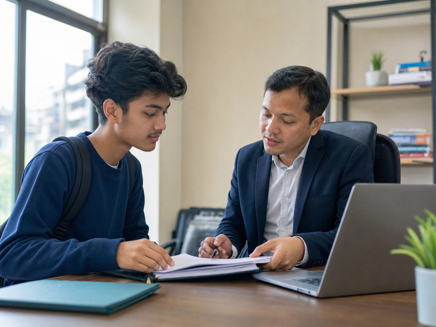 Student reviewing visa documents with an adviser