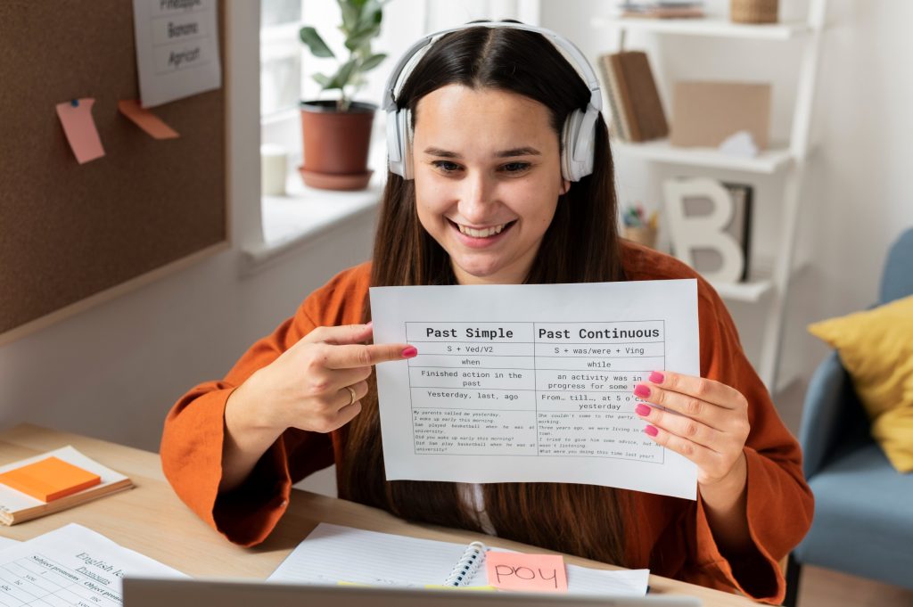 Student practising for an English speaking test